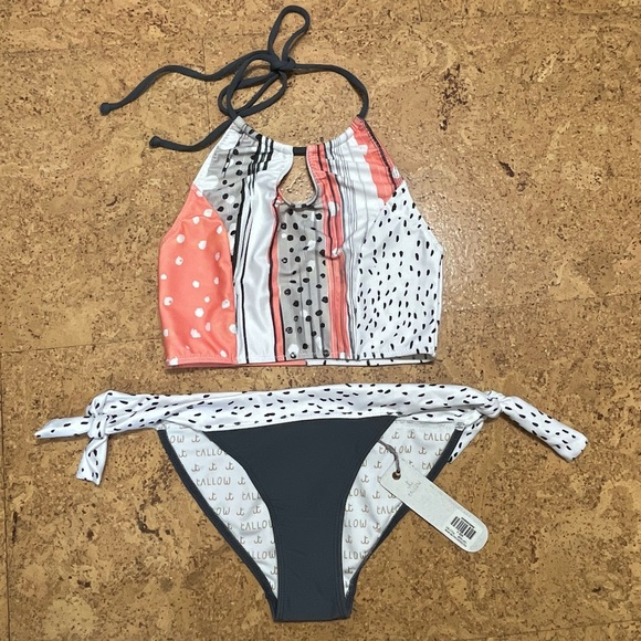 Tallow Polyphonic Halter Bikini Top & Bottom Set in Polka Mix NWT Sz 6 - Picture 1 of 16